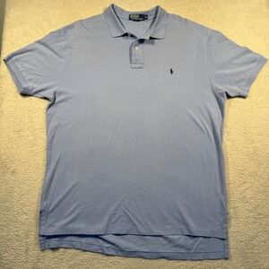 Vintage Polo Ralph Lauren‎ Mens XL Blue Mesh Pique Cotton Polo Shirt Classic Fit